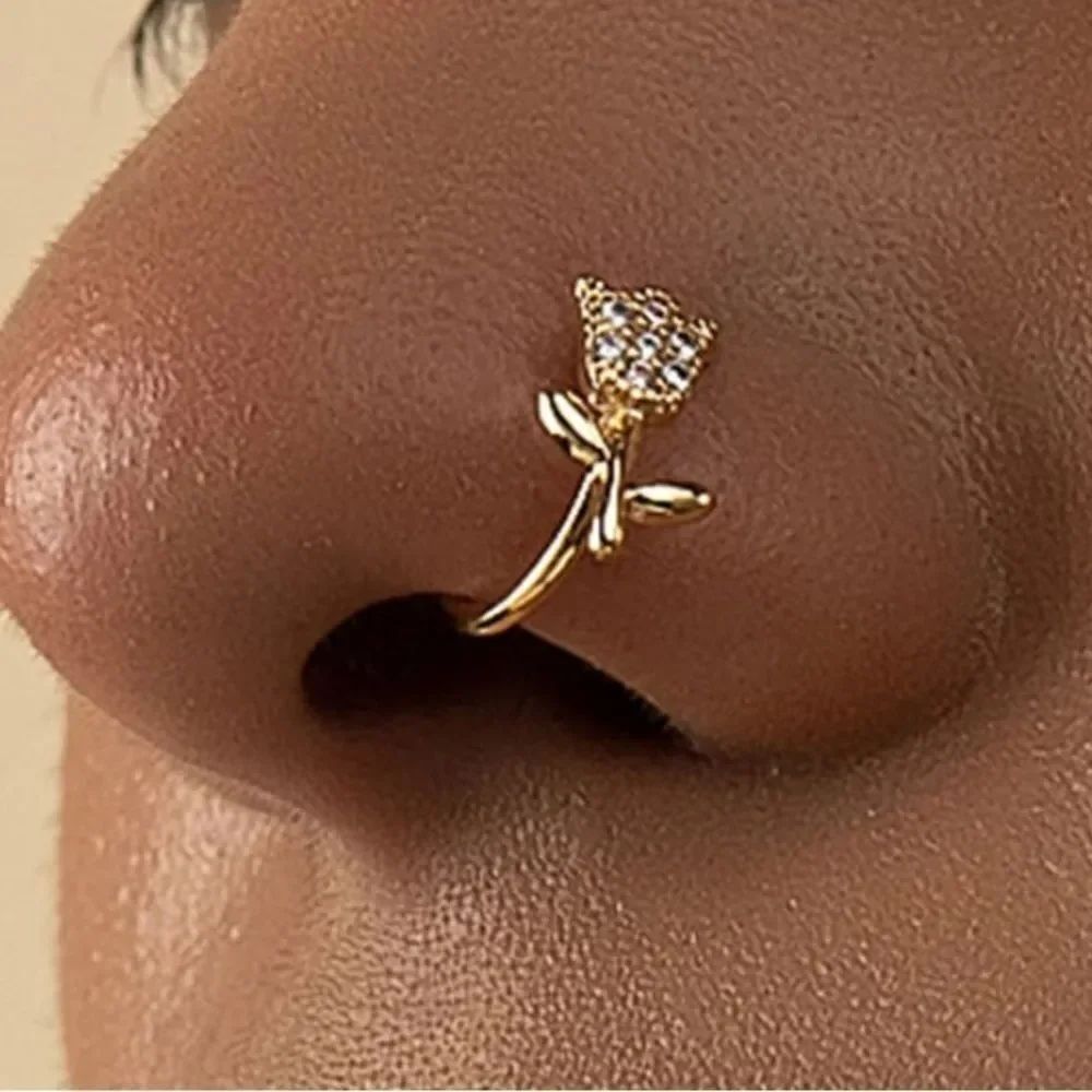 3for$20 flower nose cuff ring gold color